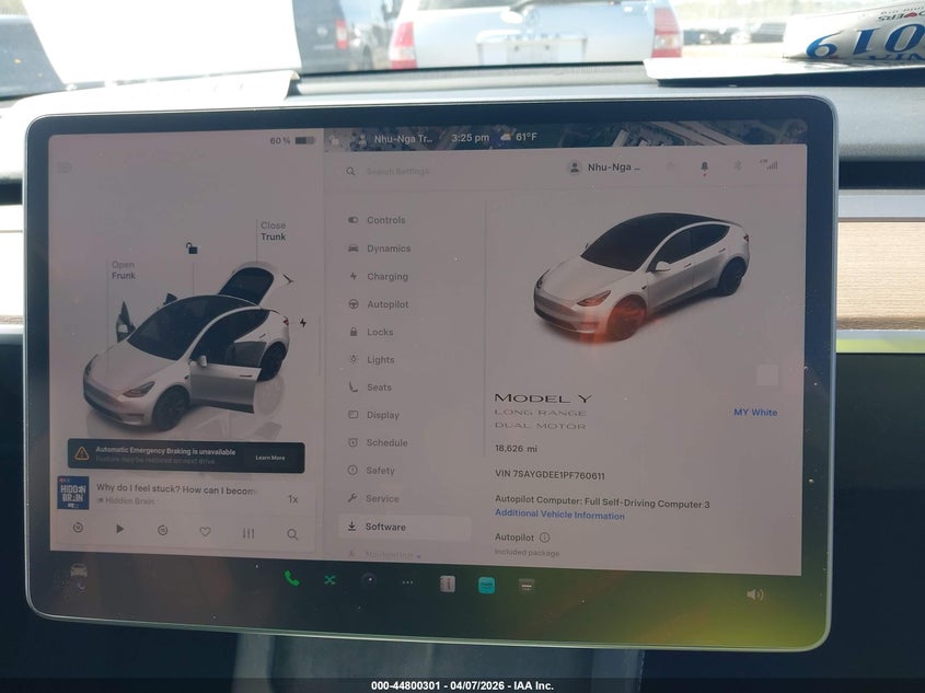 2023 Tesla Model y Awd Long Range Dual Motor All-Wheel Drive white Lot 111044800301 Vin 7SAYGDEE1PF760611