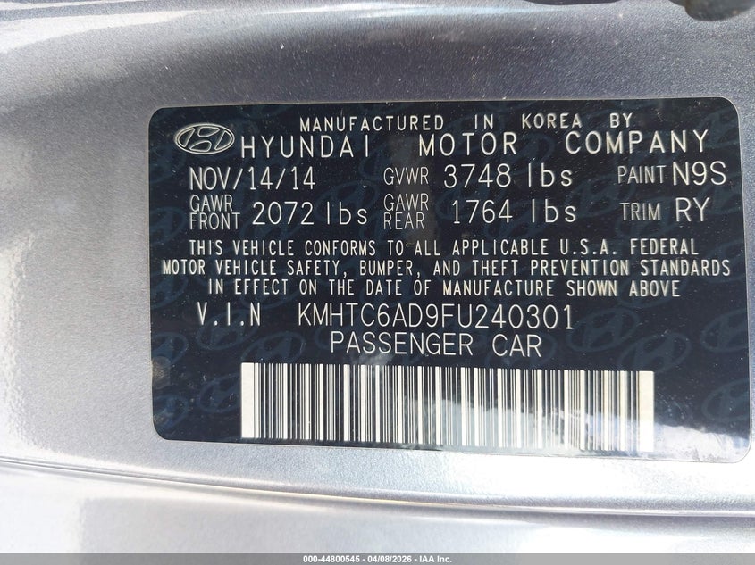 2015 Hyundai Veloster 1.6 grey Lot 111044800545 Vin KMHTC6AD9FU240301