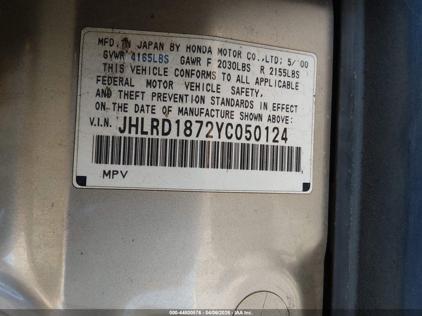 2000 Honda Cr-V Special Edition VIN: JHLRD1872YC050124 Lot: 44800576