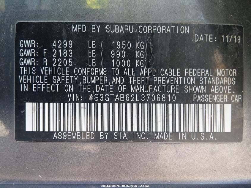 2020 SUBARU IMPREZA HATCHBACK 2.0L H-4 DI, DOHC, VVT, 152HP