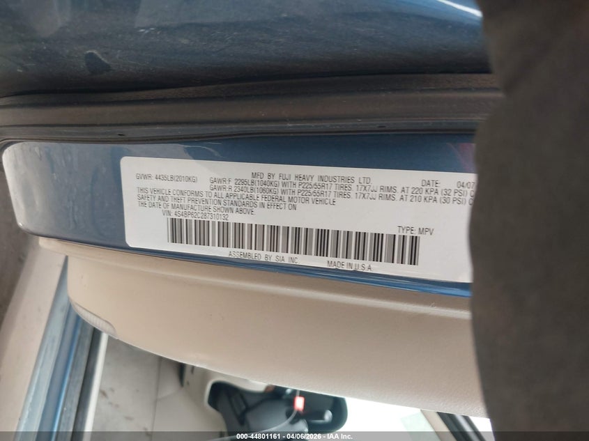 2008 Subaru Outback 2.5I Limited/2.5I Limited L.l. Bean Edition VIN: 4S4BP62C287310132 Lot: 44801161