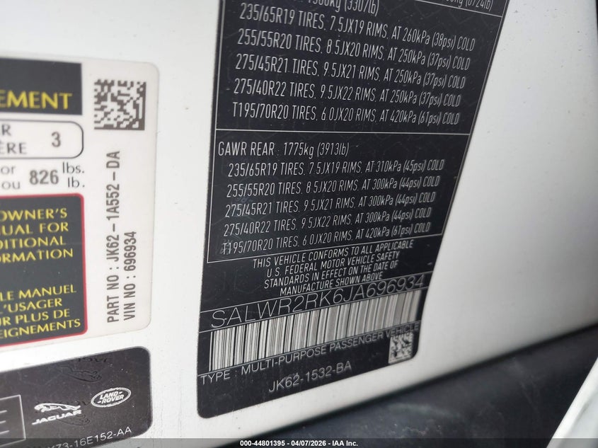 2018 Land Rover Range Rover Sport Hse Td6 VIN: SALWR2RK6JA696934 Lot: 44801395