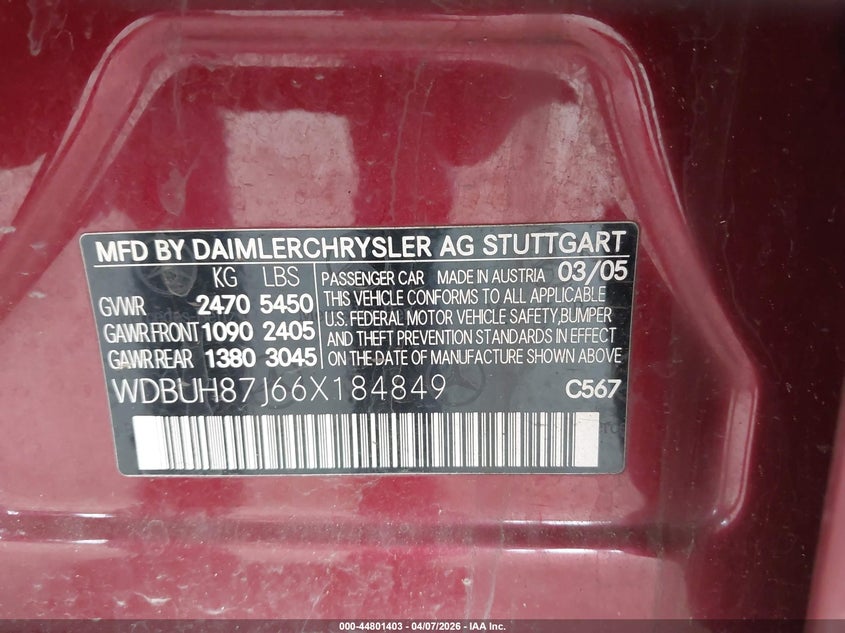 2006 Mercedes-Benz E 350 4Matic VIN: WDBUH87J66X184849 Lot: 44801403