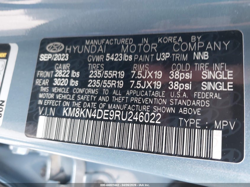2024 Hyundai Ioniq 5 Sel VIN: KM8KN4DE9RU246022 Lot: 44801442