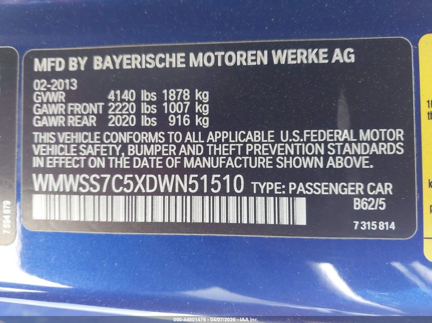 2013 Mini Paceman Cooper S VIN: WMWSS7C5XDWN51510 Lot: 44801476