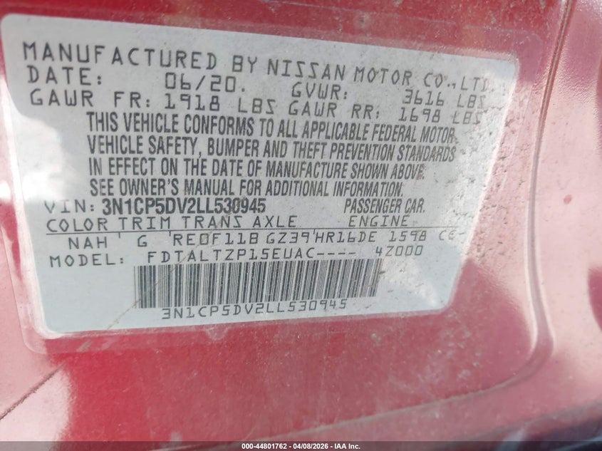 2020 Nissan Kicks 1.6 Sr Xtronic Cvt red Lot 111044801762 Vin 3N1CP5DV2LL530945