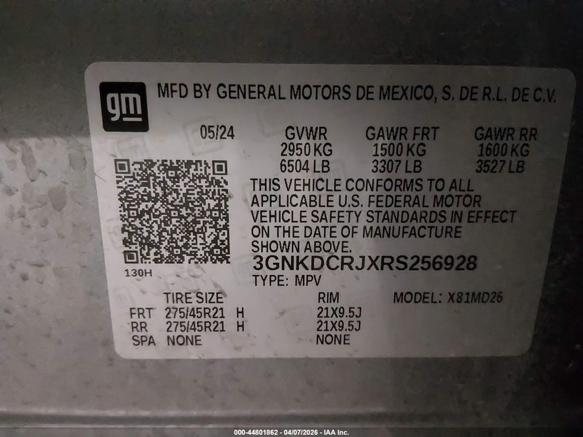 2024 Chevrolet Blazer Ev Eawd Rs VIN: 3GNKDCRJXRS256928 Lot: 44801862