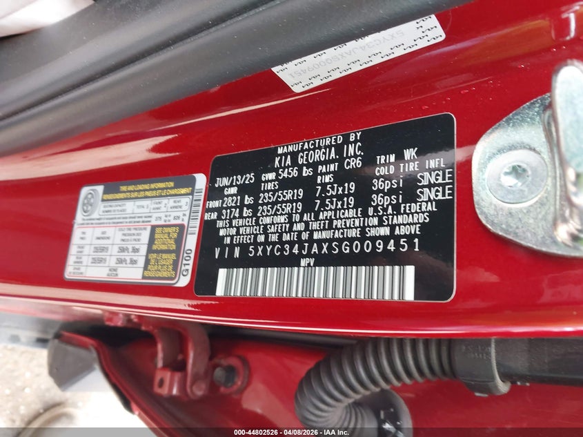 2025 Kia Ev6 Light Long Range VIN: 5XYC34JAXSG009451 Lot: 44802526