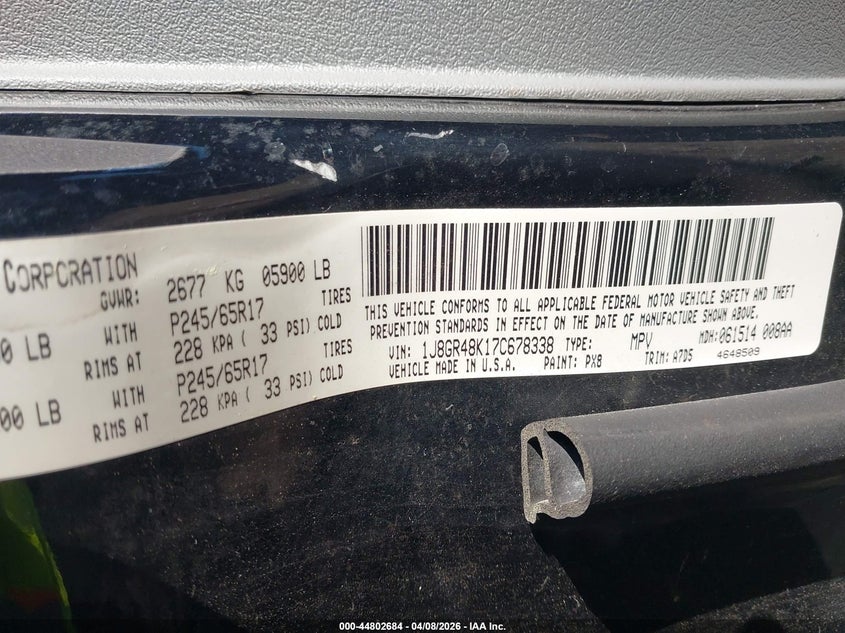 2007 Jeep Grand Cherokee Laredo VIN: 1J8GR48K17C678338 Lot: 44802684