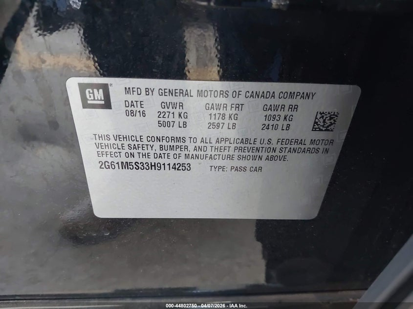 2017 Cadillac Xts Luxury VIN: 2G61M5S33H9114253 Lot: 44802750