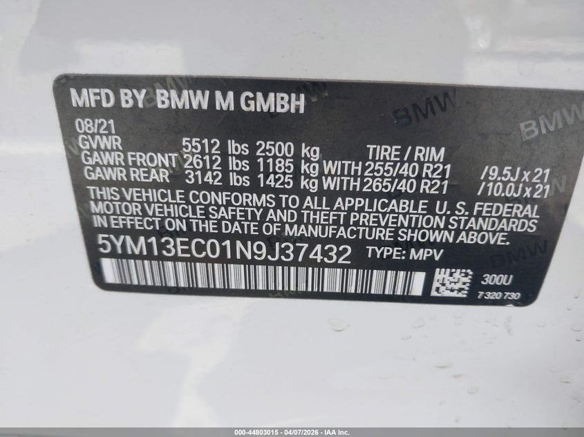 2022 BMW X3 M SPORT UTILITY VEHICLE 3.0L I-6 DI, DOHC, VVT, TURBO, 473HP
