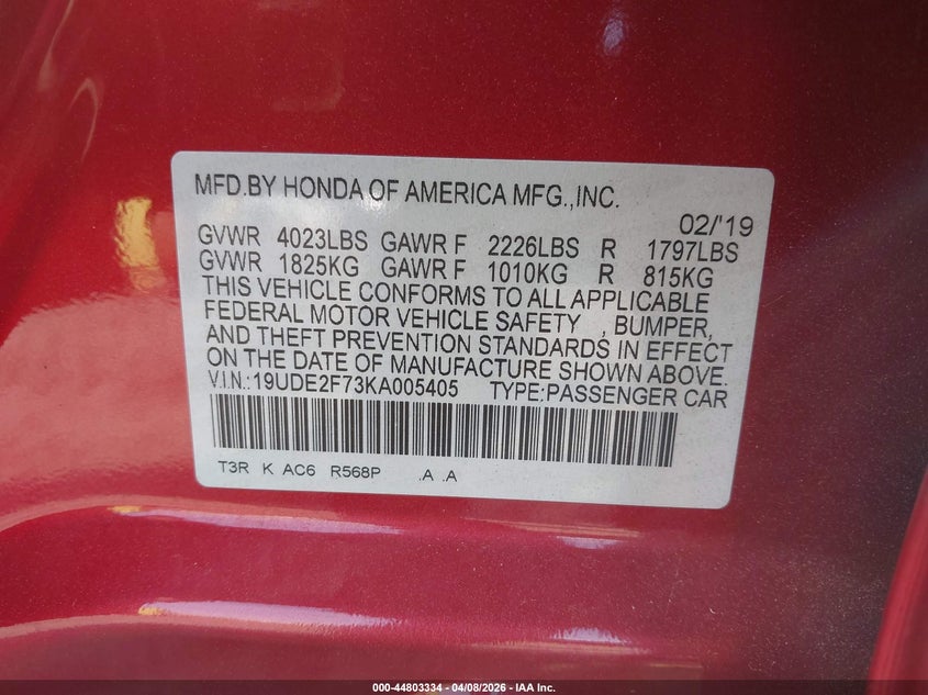 2019 Acura Ilx Premium Package/Technology Package VIN: 19UDE2F73KA005405 Lot: 44803334