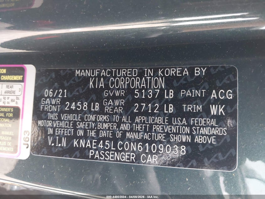 2022 Kia Stinger Gt1 VIN: KNAE45LC0N6109038 Lot: 44803504