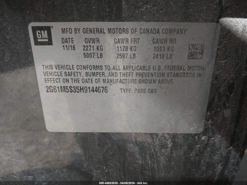 2017 Cadillac Xts Luxury VIN: 2G61M5S35H9144676 Lot: 44803538