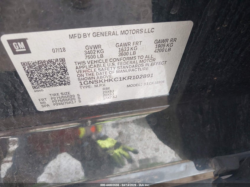 2019 Chevrolet Suburban Lt VIN: 1GNSKHKC1KR102891 Lot: 44803556