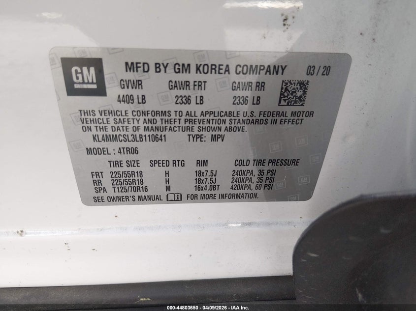 2020 Buick Encore Gx Awd Preferred VIN: KL4MMCSL3LB110641 Lot: 44803650