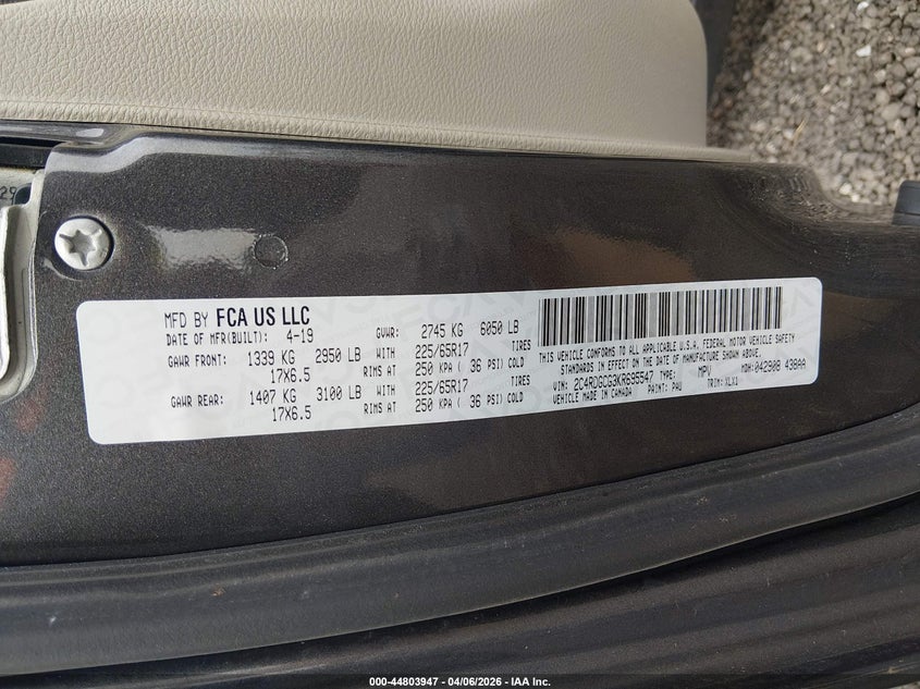 2C4RDGCG3KR695547 2019 Dodge Caravan 3.6 Sxt Black