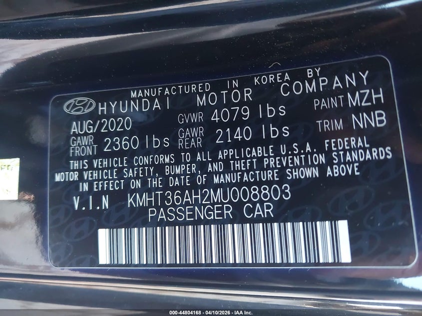 2021 Hyundai Veloster N VIN: KMHT36AH2MU008803 Lot: 44804168