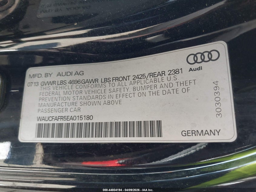 2014 Audi A5 2.0T Premium VIN: WAUCFAFR5EA015180 Lot: 44804194