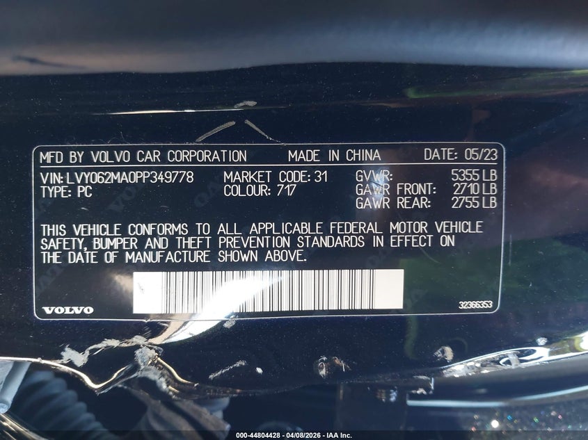 2023 Volvo S90 B6 Ultimate VIN: LVY062MA0PP349778 Lot: 44804428