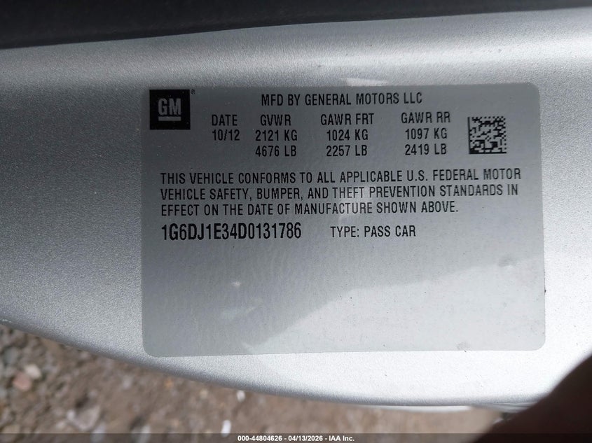 2013 Cadillac Cts Performance VIN: 1G6DJ1E34D0131786 Lot: 44804626