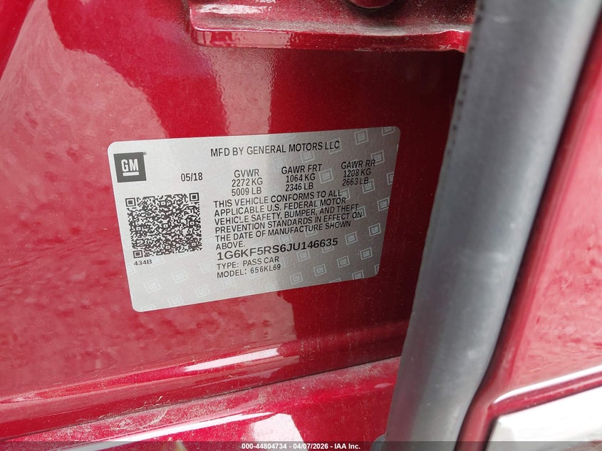 2018 Cadillac Ct6 Premium Luxury VIN: 1G6KF5RS6JU146635 Lot: 44804734