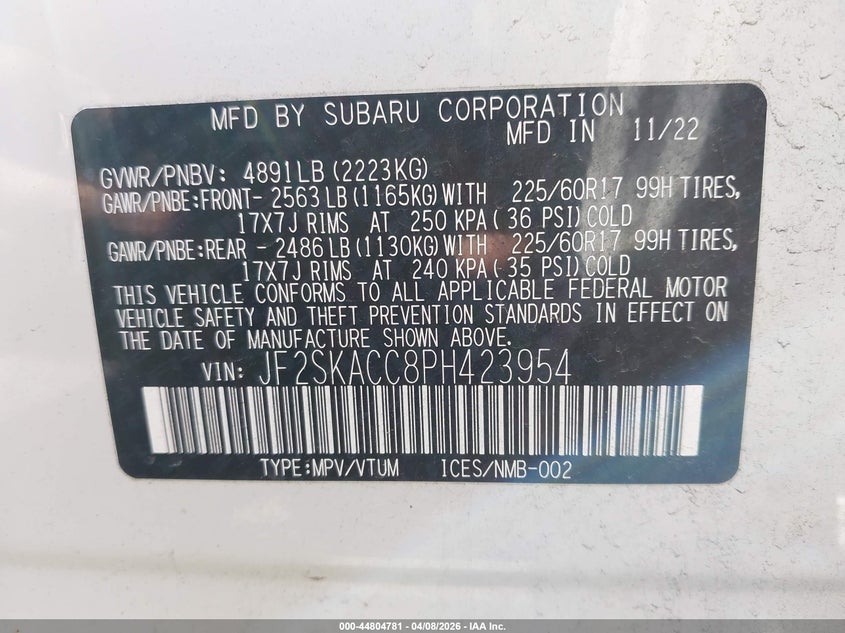 2023 Subaru Forester 2.5 white Lot 111044804781 Vin JF2SKACC8PH423954