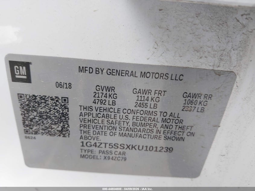 2019 Buick Lacrosse Awd Premium VIN: 1G4ZT5SSXKU101239 Lot: 44804888