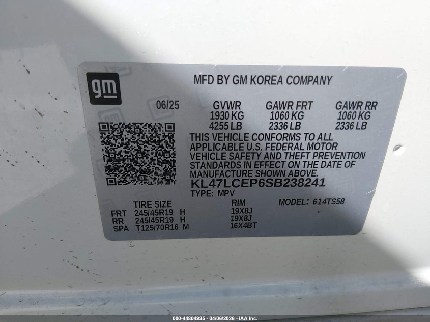 2025 Buick Envista Avenir Fwd VIN: KL47LCEP6SB238241 Lot: 44804935