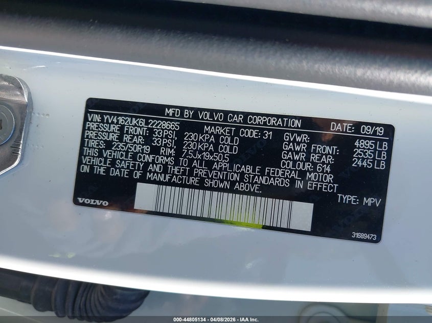 2020 Volvo Xc40 T5 Momentum VIN: YV4162UK6L2228665 Lot: 44805134