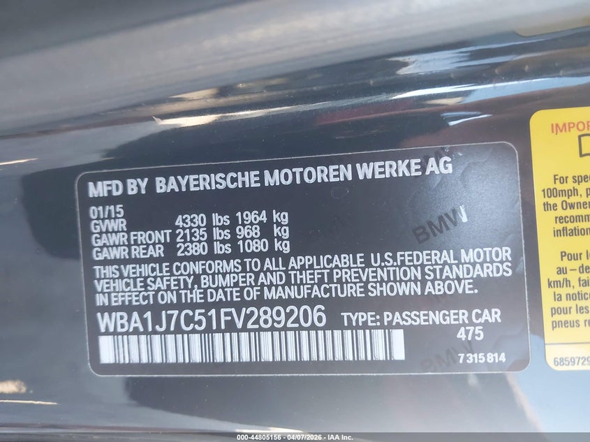 2015 BMW M235 VIN: WBA1J7C51FV289206 Lot: 44805156