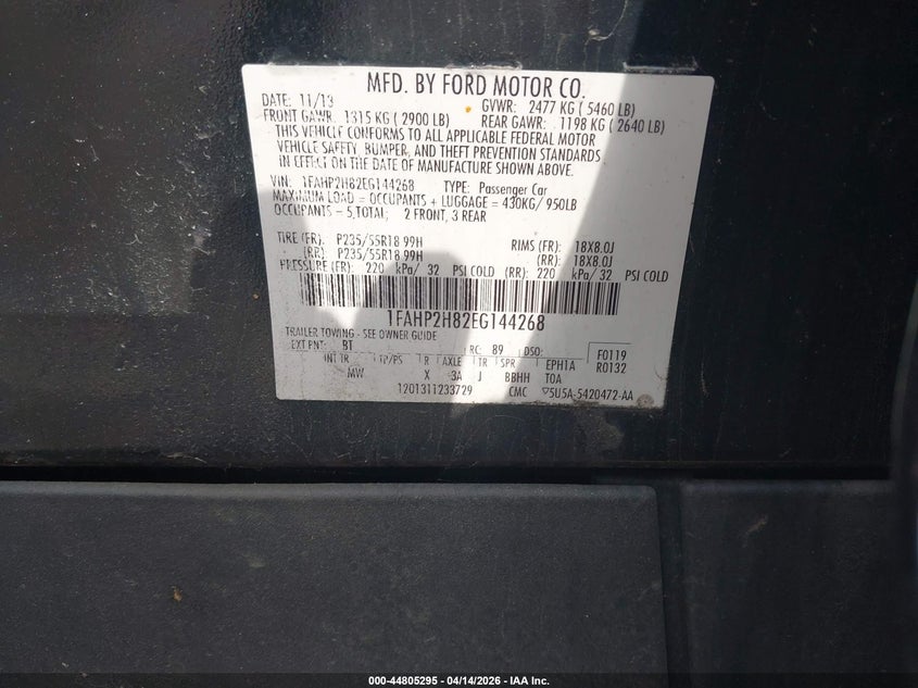 2014 Ford Taurus Sel VIN: 1FAHP2H82EG144268 Lot: 44805295