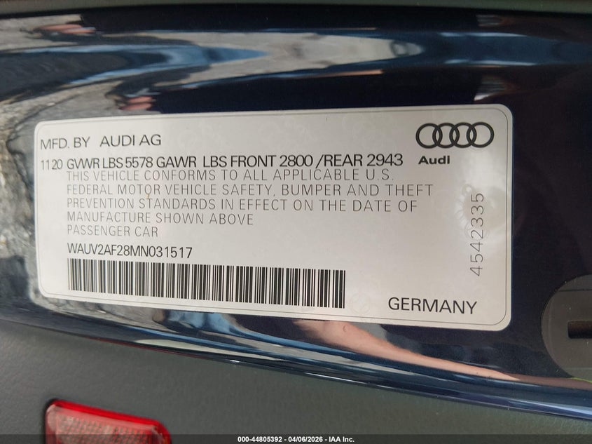 2021 Audi A7 Sportback Prestige 55 Tfsi Quattro S Tronic VIN: WAUV2AF28MN031517 Lot: 44805392