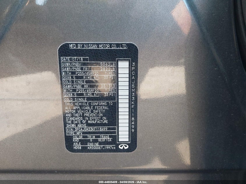 2019 Infiniti Qx50 Essential VIN: 3PCAJ5M33KF118499 Lot: 44805409