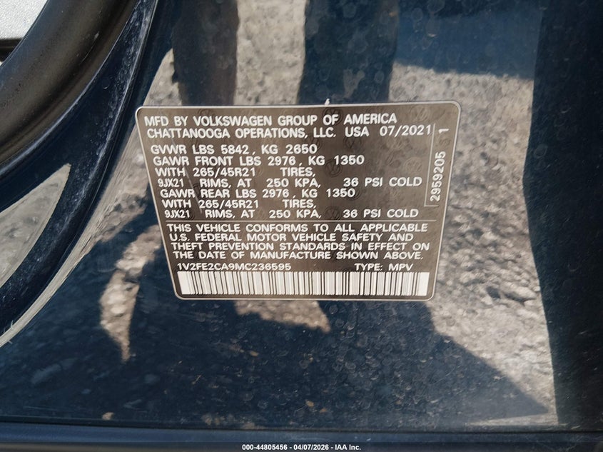 2021 Volkswagen Atlas Cross Sport 3.6L V6 Sel Premium R-Line VIN: 1V2FE2CA9MC236595 Lot: 44805456