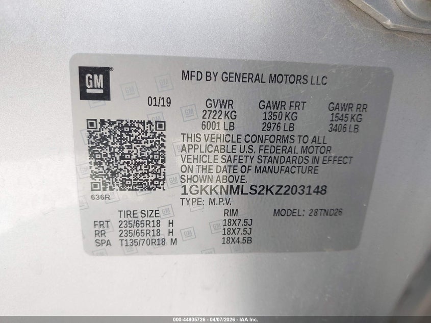 2019 Gmc Acadia 3.6 Slt-1 silver Lot 111044805726 Vin 1GKKNMLS2KZ203148