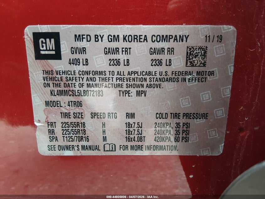 2020 Buick Encore Gx Awd Preferred VIN: KL4MMCSL5LB072183 Lot: 44805806