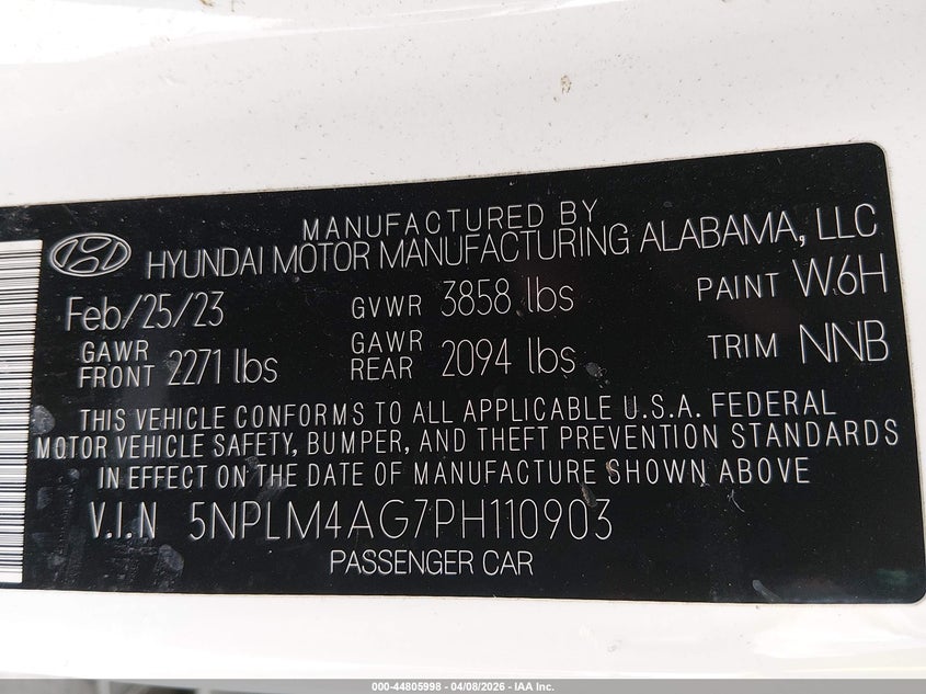 VIN 5NPLM4AG7PH110903 2023 HYUNDAI ELANTRA SEL