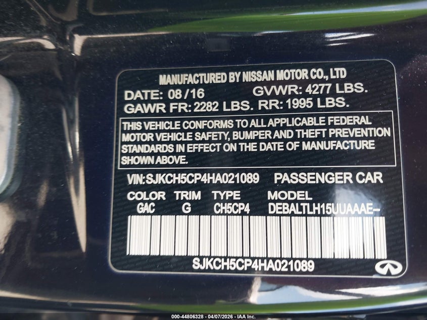 2017 Infiniti Qx30 Sport VIN: SJKCH5CP4HA021089 Lot: 44806328