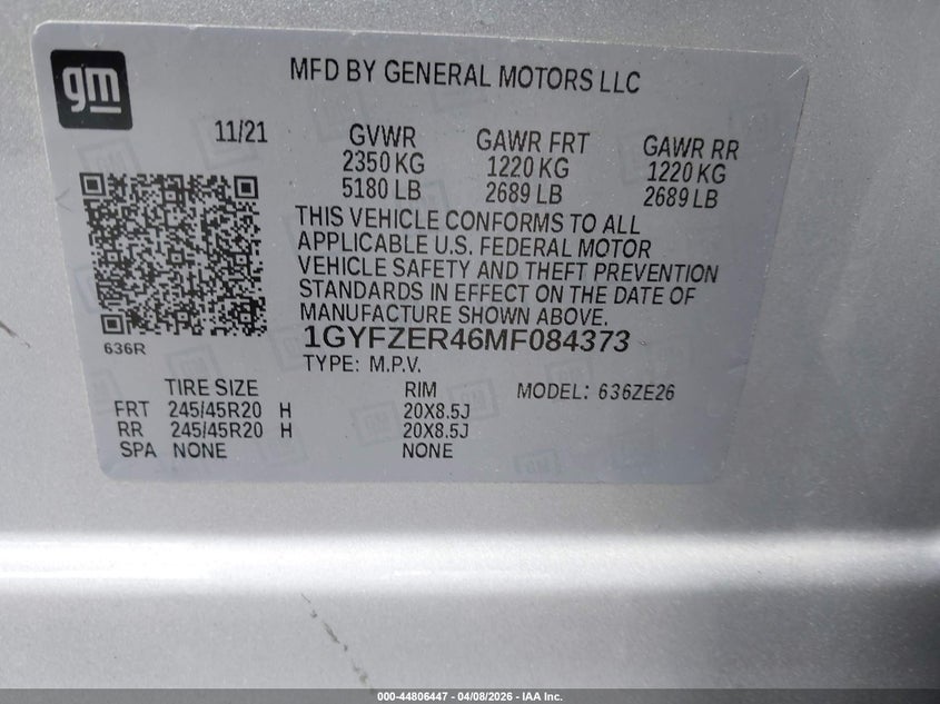 2021 Cadillac Xt4 Fwd Sport VIN: 1GYFZER46MF084373 Lot: 44806447