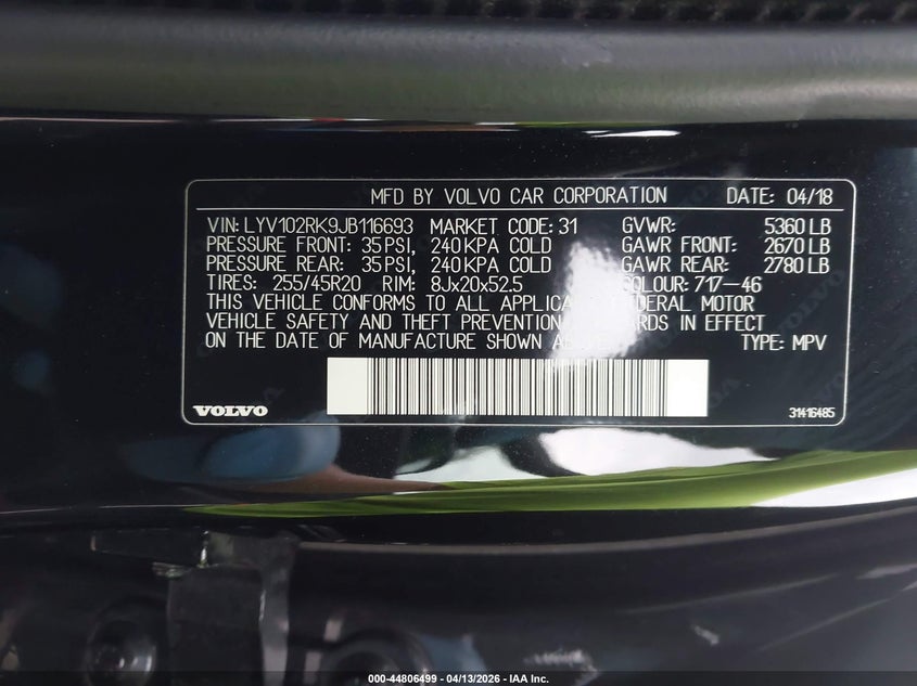 2018 Volvo Xc60 T5 Momentum VIN: LYV102RK9JB116693 Lot: 44806499