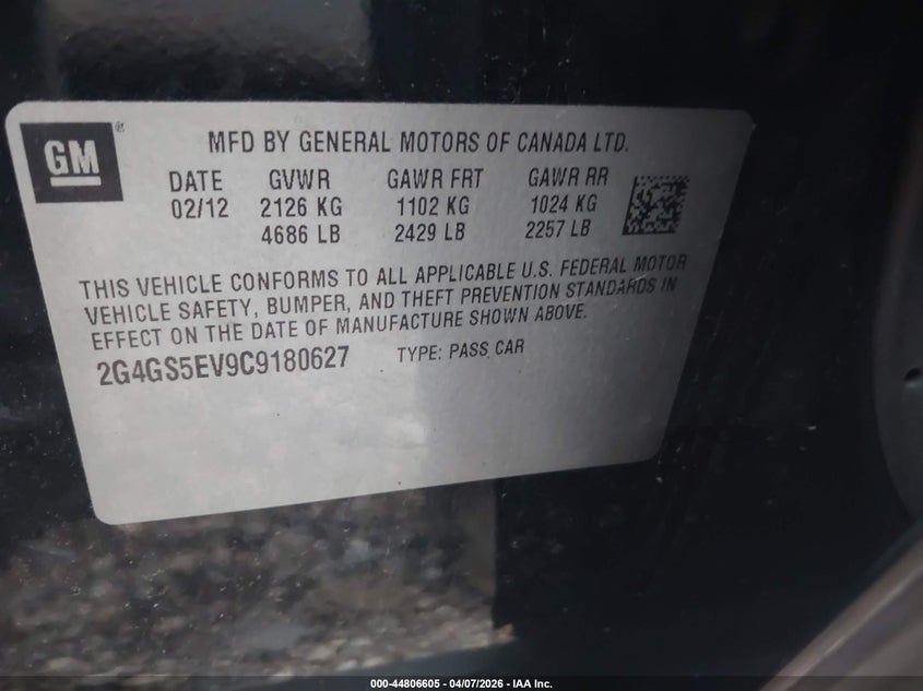 2012 Buick Regal 2.0 Turbo - Premium 1 black Lot 111044806605 Vin 2G4GS5EV9C9180627