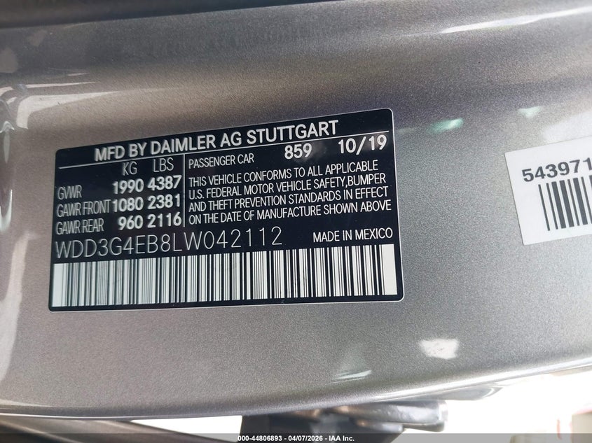 2020 Mercedes-Benz A 220 VIN: WDD3G4EB8LW042112 Lot: 44806893