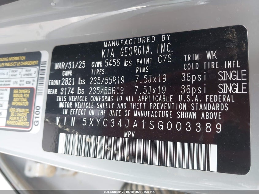 2025 Kia Ev6 Wind VIN: 5XYC34JA1SG003389 Lot: 44806912