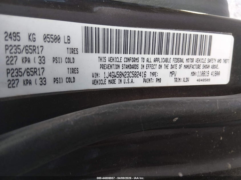 2003 Jeep Grand Cherokee Limited VIN: 1J4GW58N23C582416 Lot: 44806957
