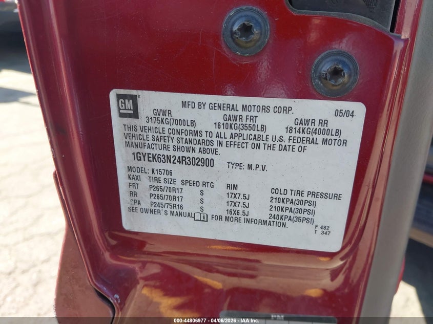 2004 Cadillac Escalade Standard VIN: 1GYEK63N24R302900 Lot: 44806977