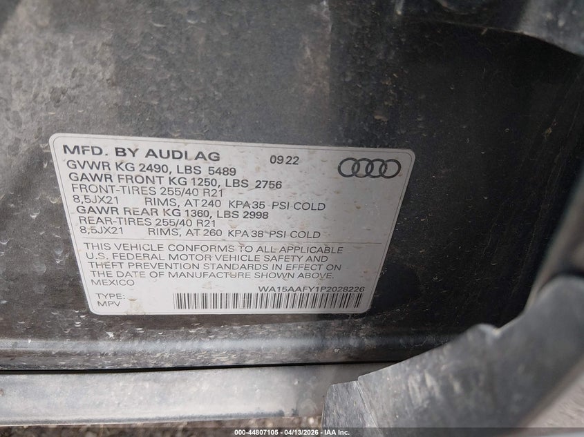 2023 Audi Q5 Sportback Premium Plus 45 Tfsi S Line Quattro S Tronic VIN: WA15AAFY1P2028226 Lot: 44807105