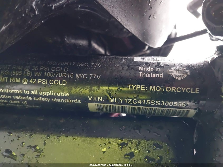 2025 Harley-Davidson Rh1250 S VIN: MLY1ZC415SS300538 Lot: 44807189