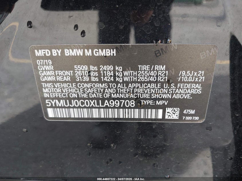 2020 BMW X4 M Competition VIN: 5YMUJ0C0XLLA99708 Lot: 44807222