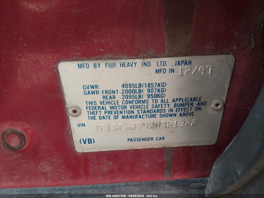 1998 Subaru Forester L VIN: JF1SF6359WH761322 Lot: 44807356